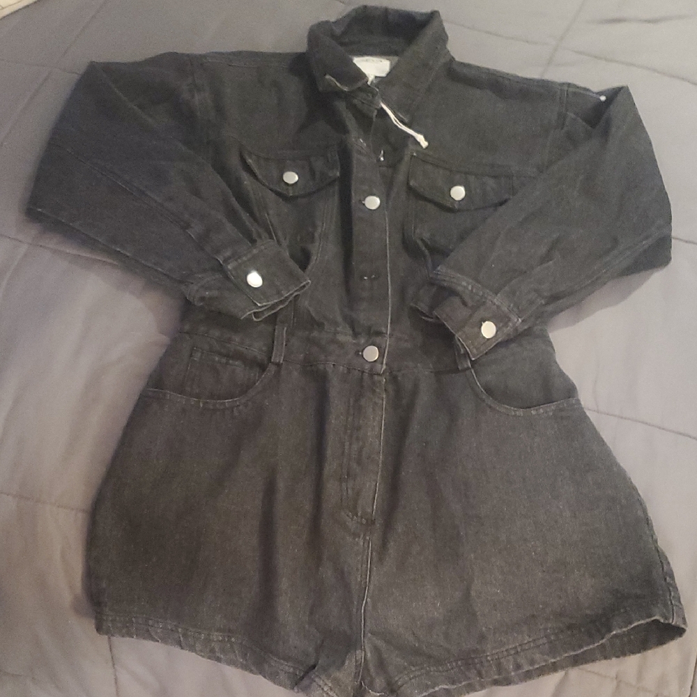 Le Lis Charcoal Denim Romper